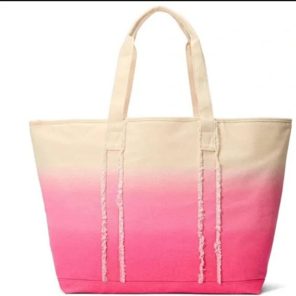 New in Packaging Large Victoria's Secret Ombré Pink Yellow Beige Beach Tote Bag - Picture 4 of 4